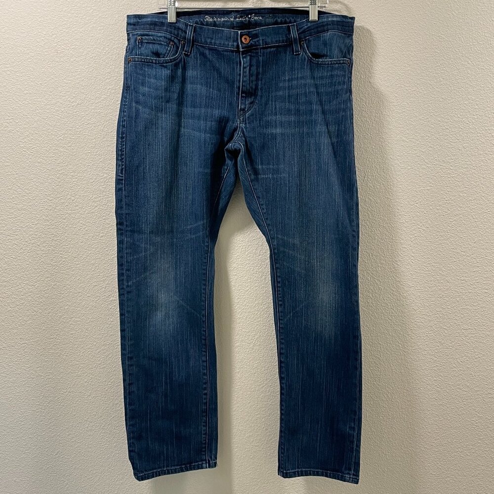 LEVI'S 523 Tilted Straight Eco Jeans Dark Blue Distressed Women 16M/33